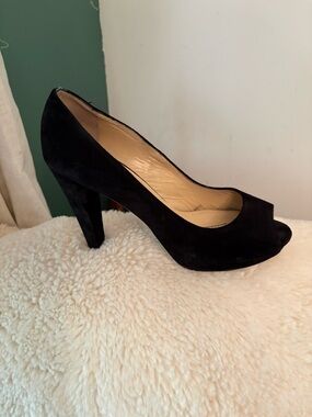 Kate Spade Black Suede Peep-Toe High Heel Pumps